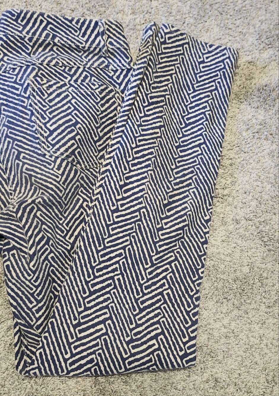 J. McLaughlin $249 Herringbone Straight Leg Jeans Size 8 Blue/White
